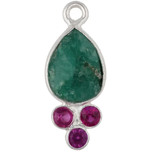 Colgante en forma de gota de 18 x 7 mm con piedra preciosa, chapado en plata fina con imitación de esmeralda y calcedonia
