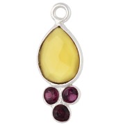 Colgante en forma de gota de 18 x 7 mm con piedra preciosa, chapado en plata fina, calcedonia amarilla y granate