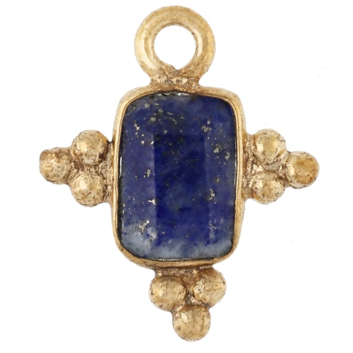Dije rectangular facetado de 13 x 11 mm con piedra preciosa - Dorado - Lapislázuli