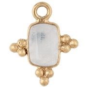 Dije rectangular facetado de 13 x 11 mm con piedra preciosa, dorado en oro fino - Piedra lunar