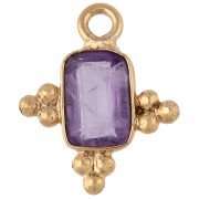 Dije rectangular facetado de 13 x 11 mm con piedra preciosa - Dorado - Amatista