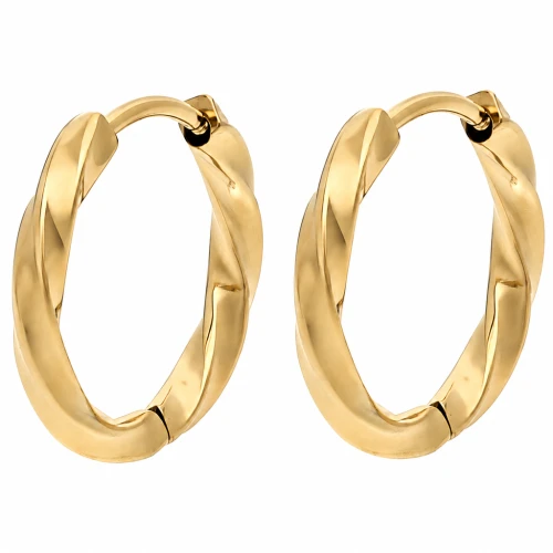 Pendientes de aro retorcidos de 17 mm - Hilo de 2,5 mm - Acero inoxidable 316L dorado x2