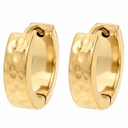 Oro de 24 Quilates - Ganchos pendientes de aro redondos anchos martillados de 14 mm - Acero inoxidable 316L dorado x2 Ganchos pendientes de aro redondos anchos martillados de 14 mm - Acero inoxidable 316L dorado x2