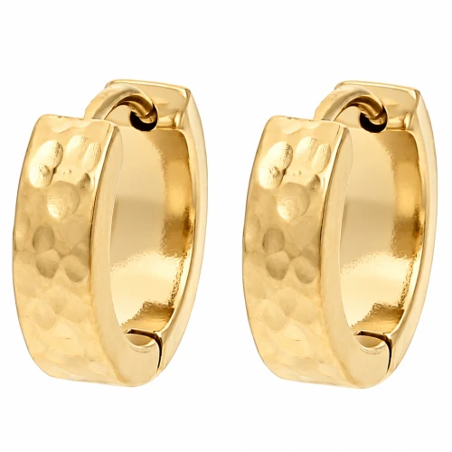 Ganchos pendientes de aro redondos anchos martillados de 14 mm - Acero inoxidable 316L dorado x2