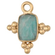 Dije rectangular facetado de 13 x 11 mm con piedra preciosa - Dorado en oro fino - Amazonita