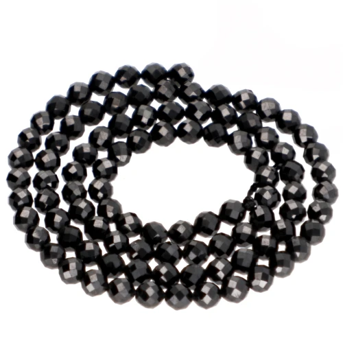 Cuentas redondas facetadas de 4 mm de piedra preciosa - Espinela negra x 38 cm