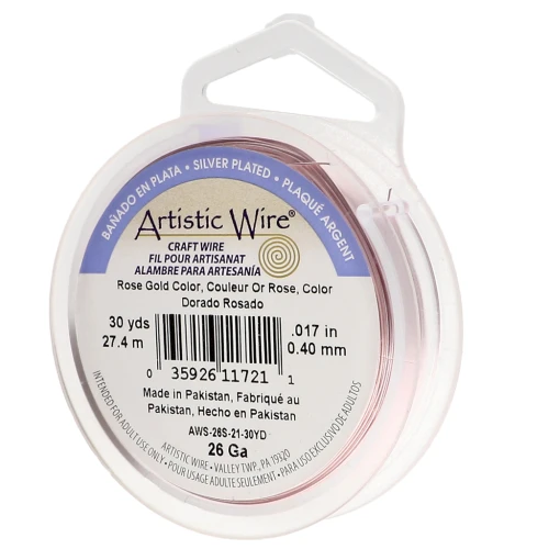 Alambre de cobre Artistic Wire de 0,41 mm, chapado en plata dorada y rosa, resistente al deslustre x27.4m