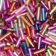 Cuentas de Rocalla tubulares Preciosa 6,5 x 2 mm - Mezcla multicolor con revestimiento plateado x 20 g