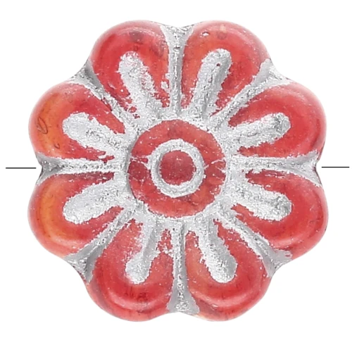 Cuentas con forma de flor de 18 mm de cristal - Rojo plateado x4