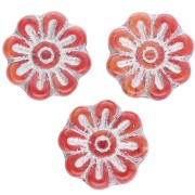 Cuentas con forma de flor de 18 mm de cristal - Rojo plateado x4