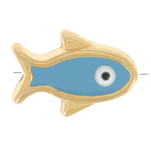 Cuenta pez resina epoxi ojo de la suerte 12x8 mm - Turquesa - Dorado x1