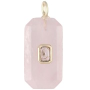 Colgante rectangular de 34 x 15 mm con piedra preciosa y circonitas - Cuarzo rosa - Amarillo o cristal