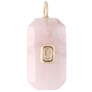 Colgante rectangular de 34 x 15 mm con piedra preciosa y circonitas - Cuarzo rosa - Amarillo o cristal