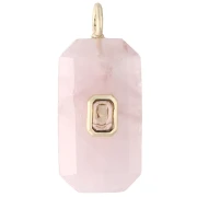 Colgante rectangular de 34 x 15 mm con piedra preciosa y circonitas - Cuarzo rosa - Amarillo o cristal