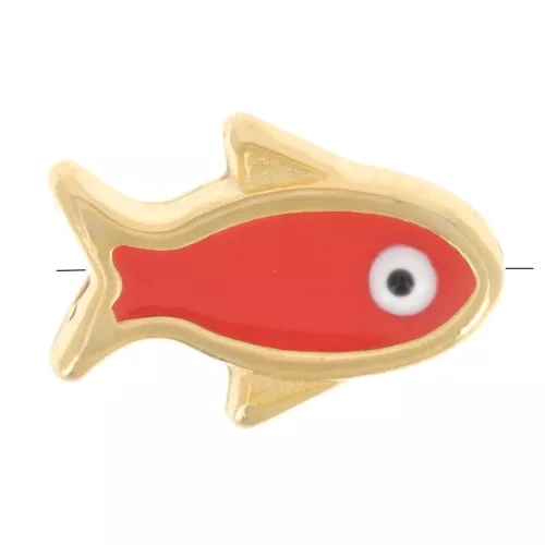 Cuenta pez resina epoxi ojo de la suerte 12x8 mm - Coral - Dorado x1