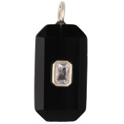 Ónix - Colgante rectangular de 34 x 15 mm con piedra preciosa y circonitas - Ónix negro - Amarillo o cristal Colgante rectangular de 34 x 15 mm con piedra preciosa y circonitas - Ónix negro - Amarillo o cristal