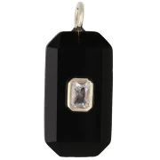 Colgante rectangular de 34 x 15 mm con piedra preciosa y circonitas - Ónix negro - Amarillo o cristal