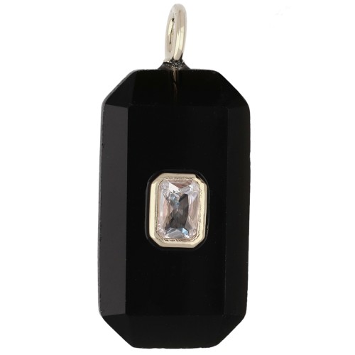 Colgante rectangular de 34 x 15 mm con piedra preciosa y circonitas - Ónix negro - Amarillo o cristal