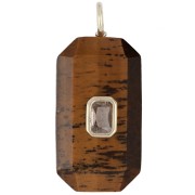 Colgante rectangular de 34 x 15 mm con piedra preciosa y circonita - Ojo de tigre - Amarillo o cristal