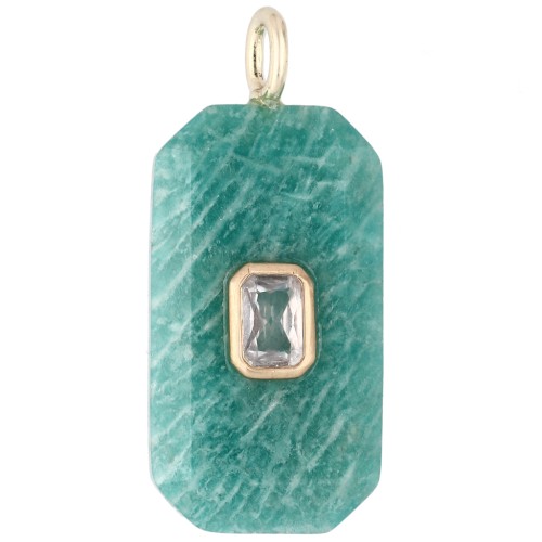 Colgante rectangular de 34 x 15 mm con piedra preciosa y circonitas - Amazonita - Amarillo o cristal