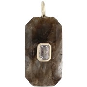 Labradorita - Colgante rectangular de 34 x 15 mm con piedra preciosa y circonitas - Labradorita - Amarilla o cristal Colgante rectangular de 34 x 15 mm con piedra preciosa y circonitas - Labradorita - Amarilla o cristal