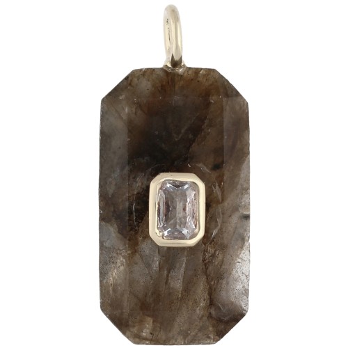 Colgante rectangular de 34 x 15 mm con piedra preciosa y circonitas - Labradorita - Amarilla o cristal