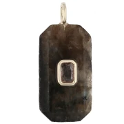Colgante rectangular de 34 x 15 mm con piedra preciosa y circonitas - Labradorita - Amarilla o cristal
