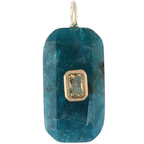 Colgante rectangular de 34 x 15 mm con piedra preciosa y circonitas - Apatita - Amarillo o cristal