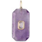 Amatista - Colgante rectangular de 34 x 15 mm con piedra preciosa y circonitas - Amatista - Amarillo o cristal Colgante rectangular de 34 x 15 mm con piedra preciosa y circonitas - Amatista - Amarillo o cristal
