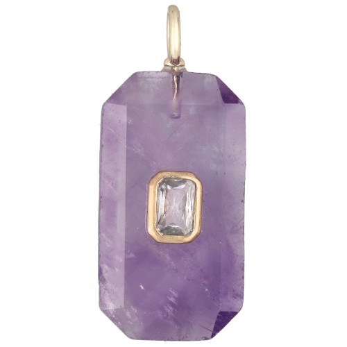 Colgante rectangular de 34 x 15 mm con piedra preciosa y circonitas - Amatista - Amarillo o cristal