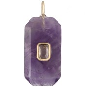 Colgante rectangular de 34 x 15 mm con piedra preciosa y circonitas - Amatista - Amarillo o cristal