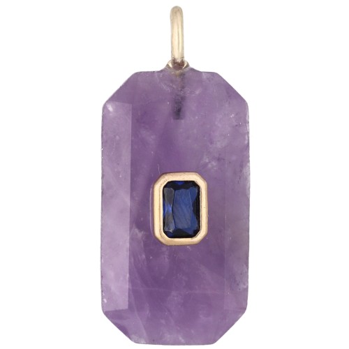 Colgante rectangular de 34 x 15 mm con piedra preciosa y circonitas - Amatista - Azul