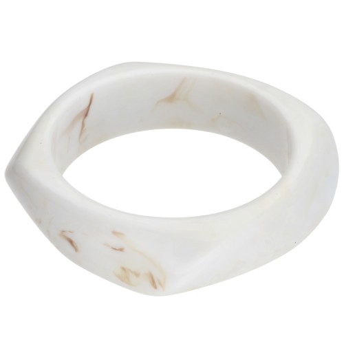 Pulsera brazalete cuadrada irregular de 65 mm de resina opaca - Blanco veteado x1
