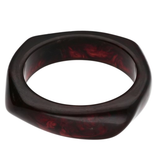 Pulsera brazalete cuadrada irregular de 65 mm, de resina translúcida marrón oscuro veteada x1
