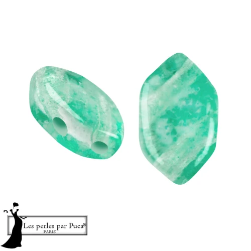 Cuentas de cristal Paros® de Puca® 7x4 mm - Silver Foil Emerald x10g