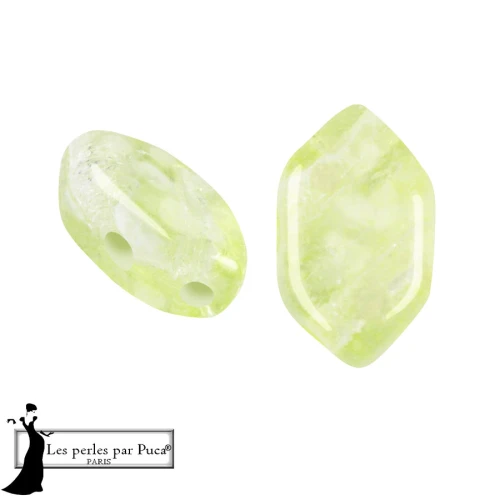Cuentas de cristal Paros® de Puca® 7x4 mm - Silver Foil Green x10g