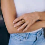 Anillo ancho con efecto de múltiples anillos - Talla 52 - Acero inoxidable 304 Dorado x1