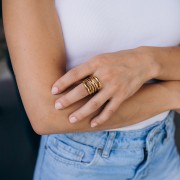 Anillo ancho con efecto de múltiples anillos - Talla 56 - Acero inoxidable 304 Dorado x1
