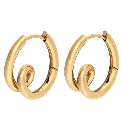 Pendientes de aro de diseño 19 x 17,5 mm - Acero inoxidable 304 Dorado (2 unidades)