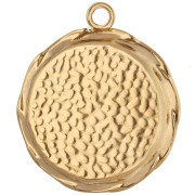 Colgante redondo bordado de 23 mm - motivo floral - Acero inoxidable 304 Dorado x1