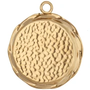 Colgante redondo bordado de 23 mm - motivo floral - Acero inoxidable 304 Dorado x1