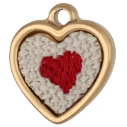 Dije de corazón bordado, 16 x 14 mm - motivo de corazón - Acero inoxidable 304 Dorado x 1