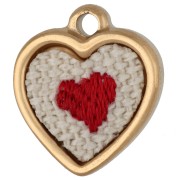 Dije de corazón bordado, 16 x 14 mm - motivo de corazón - Acero inoxidable 304 Dorado x1