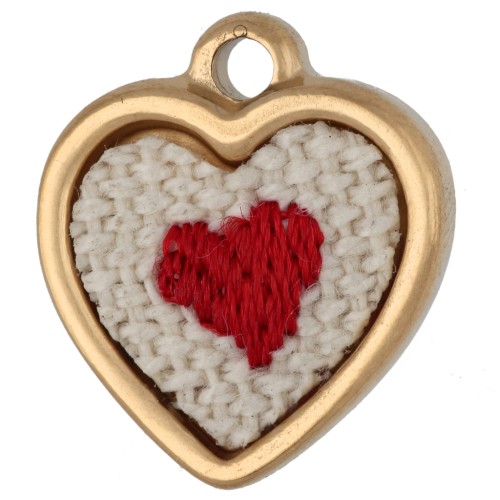 Dije de corazón bordado, 16 x 14 mm - motivo de corazón - Acero inoxidable 304 Dorado x 1