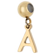 Cuenta pasante de 5 mm con dije con la letra A - Acero inoxidable 304 dorado x1