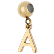 Cuenta pasante de 5 mm con dije con la letra A - Acero inoxidable 304 dorado x1