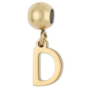 Cuenta pasante de 5 mm con dije con la letra D - Acero inoxidable 304 dorado x1