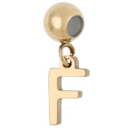 Cuenta pasante de 5 mm con dije con la letra F - Acero inoxidable 304 Dorado x1
