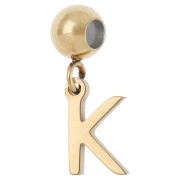 Cuenta pasante de 5 mm con dije con la letra K - Acero inoxidable 304 Dorado x1