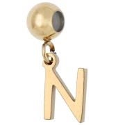 Cuenta pasante de 5 mm con dije con la letra N - Acero inoxidable 304 dorado x1